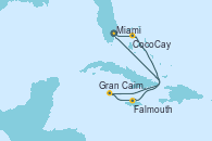 Visitando Miami (Florida/EEUU), CocoCay (Bahamas), Gran Caimán (Islas Caimán), Falmouth (Jamaica), Miami (Florida/EEUU)