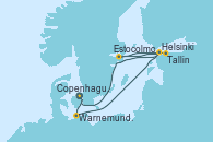 Visitando Copenhague (Dinamarca), Warnemunde (Alemania), Helsinki (Finlandia), Estocolmo (Suecia), Tallin (Estonia), Copenhague (Dinamarca)