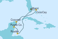 Visitando Miami (Florida/EEUU), CocoCay (Bahamas), Cozumel (México), Puerto Costa Maya (México), Roatán (Honduras), Miami (Florida/EEUU)