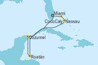 Visitando Miami (Florida/EEUU), Roatán (Honduras), Cozumel (México), Nassau (Bahamas), CocoCay (Bahamas), Miami (Florida/EEUU)