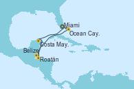 Visitando Miami (Florida/EEUU), Ocean Cay MSC Marine Reserve (Bahamas), Ocean Cay MSC Marine Reserve (Bahamas), Miami (Florida/EEUU), Ocean Cay MSC Marine Reserve (Bahamas), Roatán (Honduras), Belize (Caribe), Costa Maya (México), Miami (Florida/EEUU)