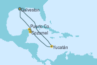 Visitando Galveston (Texas), Yucatán (Progreso/México), Puerto Costa Maya (México), Cozumel (México), Galveston (Texas)