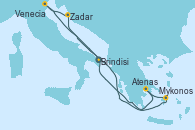 Visitando Brindisi (Italia), Mykonos (Grecia), Atenas (Grecia), Zadar (Croacia), Venecia (Italia), Brindisi (Italia)