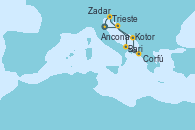 Visitando Ancona (Italia), Zadar (Croacia), Bari (Italia), Corfú (Grecia), Kotor (Montenegro), Trieste (Italia), Ancona (Italia)