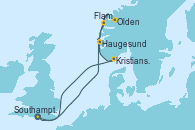 Visitando Southampton (Inglaterra), Haugesund (Noruega), Flam (Noruega), Olden (Noruega), Kristiansand (Noruega), Southampton (Inglaterra)