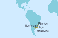 Visitando Santos (Brasil), Itajaí (Brasil), Montevideo (Uruguay), Buenos aires, Santos (Brasil)