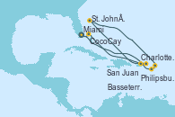Visitando Miami (Florida/EEUU), Charlotte Amalie (St. Thomas), St. John´s (Antigua y Barbuda), Philipsburg (St. Maarten), Basseterre (Antillas), San Juan (Puerto Rico), CocoCay (Bahamas), Miami (Florida/EEUU)