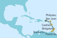 Visitando San Juan (Puerto Rico), Bridgetown (Barbados), Puerto España (Trinidad y Tobago), Scarborough (Trinidad & Tobago), Castries (Santa Lucía/Caribe), Philipsburg (St. Maarten), San Juan (Puerto Rico)