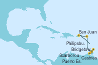 Visitando Bridgetown (Barbados), Puerto España (Trinidad y Tobago), Scarborough (Trinidad & Tobago), Castries (Santa Lucía/Caribe), Philipsburg (St. Maarten), San Juan (Puerto Rico), Bridgetown (Barbados)