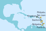 Visitando San Juan (Puerto Rico), Bridgetown (Barbados), Puerto España (Trinidad y Tobago), Scarborough (Trinidad & Tobago), Kingstown (Granadinas), Philipsburg (St. Maarten), San Juan (Puerto Rico)