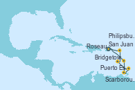 Visitando San Juan (Puerto Rico), Bridgetown (Barbados), Puerto España (Trinidad y Tobago), Scarborough (Trinidad & Tobago), Roseau (Dominica), Philipsburg (St. Maarten), San Juan (Puerto Rico)
