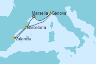 Visitando Marsella (Francia), Valencia, Barcelona, Génova (Italia), Marsella (Francia)
