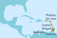 Visitando Bridgetown (Barbados), Puerto España (Trinidad y Tobago), Scarborough (Trinidad & Tobago), Castries (Santa Lucía/Caribe), Philipsburg (St. Maarten), San Juan (Puerto Rico)