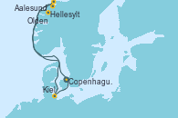 Visitando Copenhague (Dinamarca), Hellesylt (Noruega), Aalesund (Noruega), Olden (Noruega), Kiel (Alemania), Copenhague (Dinamarca)