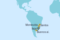 Visitando Montevideo (Uruguay), Buenos aires, Santos (Brasil), Itajaí (Brasil), Montevideo (Uruguay)