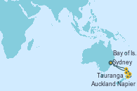 Visitando Sydney (Australia), Napier (Nueva Zelanda), Tauranga (Nueva Zelanda), Auckland (Nueva Zelanda), Bay of Islands (Nueva Zelanda), Sydney (Australia)