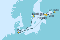 Visitando Kiel (Alemania), Tallin (Estonia), San Petersburgo (Rusia), Helsinki (Finlandia), Estocolmo (Suecia), Kiel (Alemania)