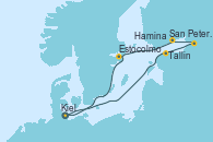 Visitando Kiel (Alemania), Tallin (Estonia), San Petersburgo (Rusia), Hamina (Finlandia), Estocolmo (Suecia), Kiel (Alemania)
