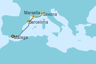 Visitando Málaga, Barcelona, Marsella (Francia), Savona (Italia)