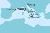Visitando Trieste (Italia), Messina (Sicilia), Nápoles (Italia), Civitavecchia (Roma), Marsella (Francia), Barcelona