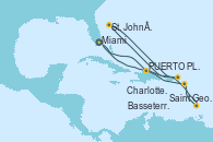 Visitando Miami (Florida/EEUU), Puerto Plata, Republica Dominicana, Charlotte Amalie (St. Thomas), St. John´s (Antigua y Barbuda), Saint George (Grenada), Basseterre (Antillas), Miami (Florida/EEUU)
