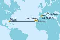 Visitando Civitavecchia (Roma), Cartagena (Murcia), Arrecife (Lanzarote/España), Las Palmas de Gran Canaria (España), Miami (Florida/EEUU)