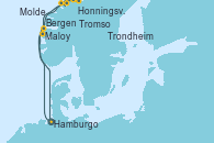 Visitando Hamburgo (Alemania), Maloy (Noruega), Honningsvag (Noruega), Honningsvag (Noruega), Tromso (Noruega), Trondheim (Noruega), Molde (Noruega), Bergen (Noruega), Hamburgo (Alemania)