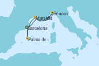 Visitando Barcelona, Marsella (Francia), Génova (Italia), Marsella (Francia), Palma de Mallorca (España), Barcelona