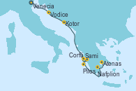 Visitando Venecia (Italia), Vodice (Croacia), Kotor (Montenegro), Corfú (Grecia), Sami (Cefalonia/Grecia), Pilos (Grecia), Nafplion (Grecia), Atenas (Grecia)