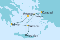 Visitando Heraklion (Creta)Santorini (Grecia), Lavrio (Grecia), Mykonos (Grecia), Kusadasi (Efeso/Turquía), Patmos (Grecia), Heraklion (Creta)