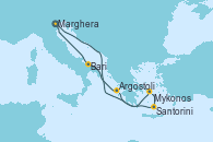 Visitando Marghera (Venecia/Italia), Mykonos (Grecia), Mykonos (Grecia), Santorini (Grecia), Argostoli (Grecia), Bari (Italia), Marghera (Venecia/Italia)