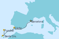 Visitando Barcelona, Cádiz (España), Santa Cruz de Tenerife (España), Funchal (Madeira)