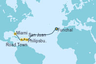 Visitando Funchal (Madeira), Philipsburg (St. Maarten), Road Town (Isla Tórtola/Islas Vírgenes), San Juan (Puerto Rico), Miami (Florida/EEUU)
