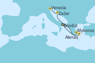 Visitando Brindisi (Italia), Mykonos (Grecia), Atenas (Grecia), Zadar (Croacia), Venecia (Italia)