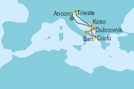 Visitando Ancona (Italia), Dubrovnik (Croacia), Bari (Italia), Corfú (Grecia), Kotor (Montenegro), Trieste (Italia)