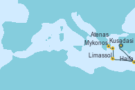 Visitando Kusadasi (Efeso/Turquía), Haifa (Israel), Limassol (Chipre), Mykonos (Grecia), Mykonos (Grecia), Atenas (Grecia)