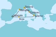 Visitando Valencia, Marsella (Francia), Savona (Italia), Civitavecchia (Roma), Salerno (Italia), Ibiza (España), Valencia