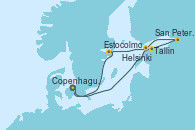 Visitando Copenhague (Dinamarca), Tallin (Estonia), San Petersburgo (Rusia), Helsinki (Finlandia), Estocolmo (Suecia), Copenhague (Dinamarca)