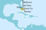 Visitando Baltimore (Maryland), Puerto Cañaveral (Florida), Miami (Florida/EEUU), Nassau (Bahamas), Isla Gran Bahama (Florida/EEUU), Baltimore (Maryland)