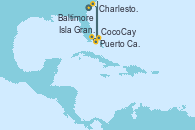 Visitando Baltimore (Maryland), Charleston (Carolina del Sur), Puerto Cañaveral (Florida), Isla Gran Bahama (Florida/EEUU), CocoCay (Bahamas), Baltimore (Maryland)