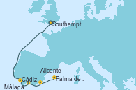 Visitando Southampton (Inglaterra), Cádiz (España), Málaga, Alicante (España), Palma de Mallorca (España)