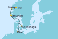 Visitando Kiel (Alemania), Copenhague (Dinamarca), Flam (Noruega), Maloy (Noruega), Stavanger (Noruega), Kiel (Alemania)