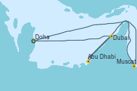 Visitando Doha (Catar), Muscat (Omán), Abu Dhabi (Emiratos Árabes Unidos), Abu Dhabi (Emiratos Árabes Unidos), Dubai, Dubai, Doha (Catar)