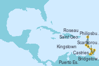 Visitando Bridgetown (Barbados), Scarborough (Trinidad & Tobago), Puerto España (Trinidad y Tobago), Saint George (Grenada), Kingstown (Granadinas), Philipsburg (St. Maarten), Roseau (Dominica), Castries (Santa Lucía/Caribe), Bridgetown (Barbados)