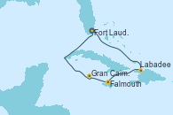 Visitando Fort Lauderdale (Florida/EEUU), Labadee (Haiti), Falmouth (Jamaica), Gran Caimán (Islas Caimán), Fort Lauderdale (Florida/EEUU)