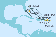 Visitando Miami (Florida/EEUU), Great Stirrup Cay (Bahamas), San Juan (Puerto Rico), Philipsburg (St. Maarten), St. John´s (Antigua y Barbuda), Road Town (Isla Tórtola/Islas Vírgenes), PUERTO PLATA, REPUBLICA DOMINICANA, Miami (Florida/EEUU)