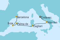 Visitando Civitavecchia (Roma), Nápoles (Italia), Cagliari (Cerdeña), Palma de Mallorca (España), Ibiza (España), Barcelona