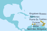 Visitando Bridgetown (Barbados), Curacao (Antillas), Aruba (Antillas), Puerto España (Trinidad y Tobago), Scarborough (Trinidad & Tobago), Roseau (Dominica), Saint George (Grenada), Kingstown (Granadinas), Castries (Santa Lucía/Caribe), Bridgetown (Barbados)