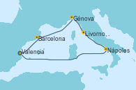 Visitando Valencia, Barcelona, Génova (Italia), Livorno, Pisa y Florencia (Italia), Nápoles (Italia), Valencia
