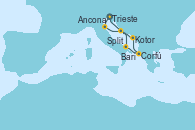 Visitando Trieste (Italia), Ancona (Italia), Split (Croacia), Bari (Italia), Corfú (Grecia), Kotor (Montenegro), Trieste (Italia)
